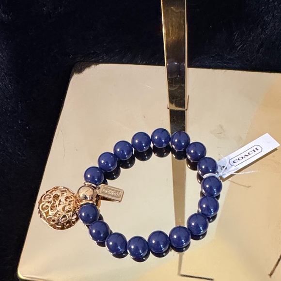 Coach Navy Beaded Bracelet with Gold Accent - Picture 1 of 6
